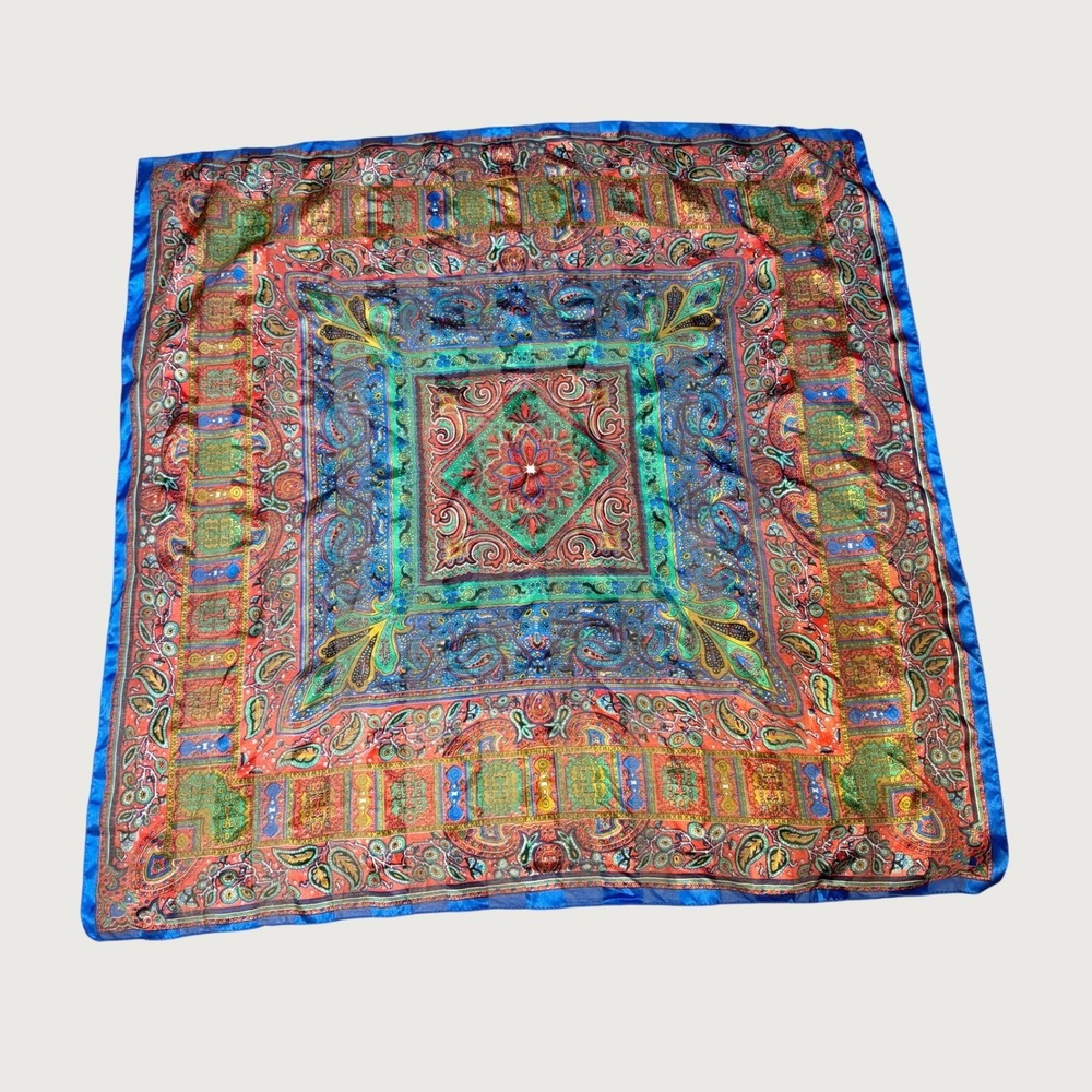 Womens Square Silk Scarf Multicolor Paisley Neckerchief Jewel Tone Boho Festival